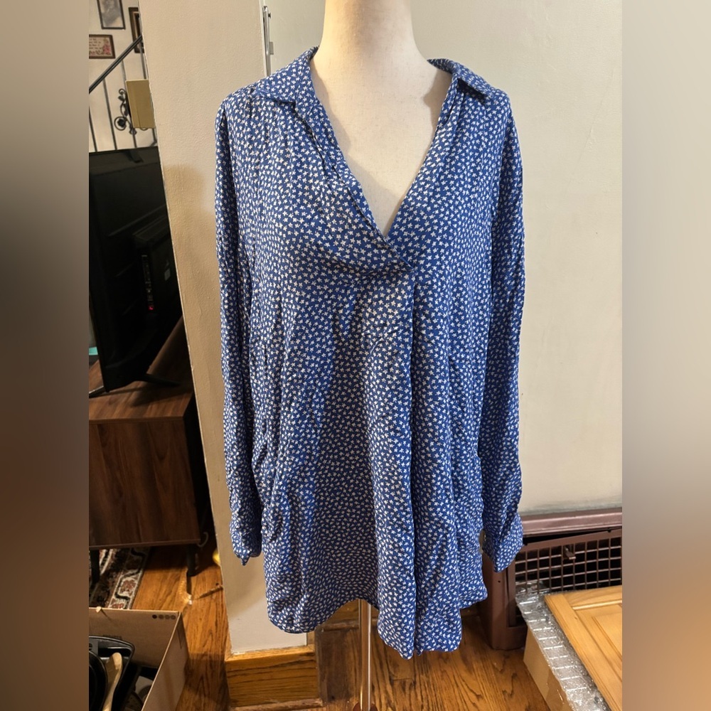 Fat Face Blue and White Floral Ditsy Tunic With Pockets Size 16